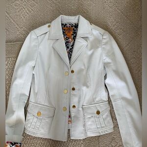 Tory Burch White Leather Jacket with Gold Accents